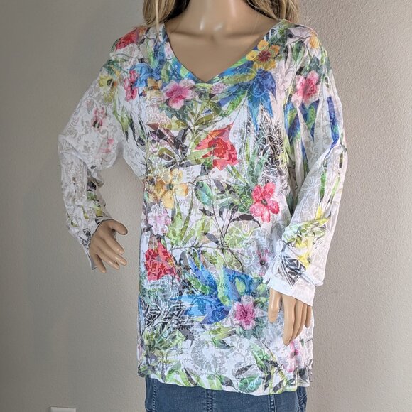 Katina Marie Top Women's 3XL Floral Long Sleeve V-Neck Y2K Boho Embellished Airy - Picture 1 of 16